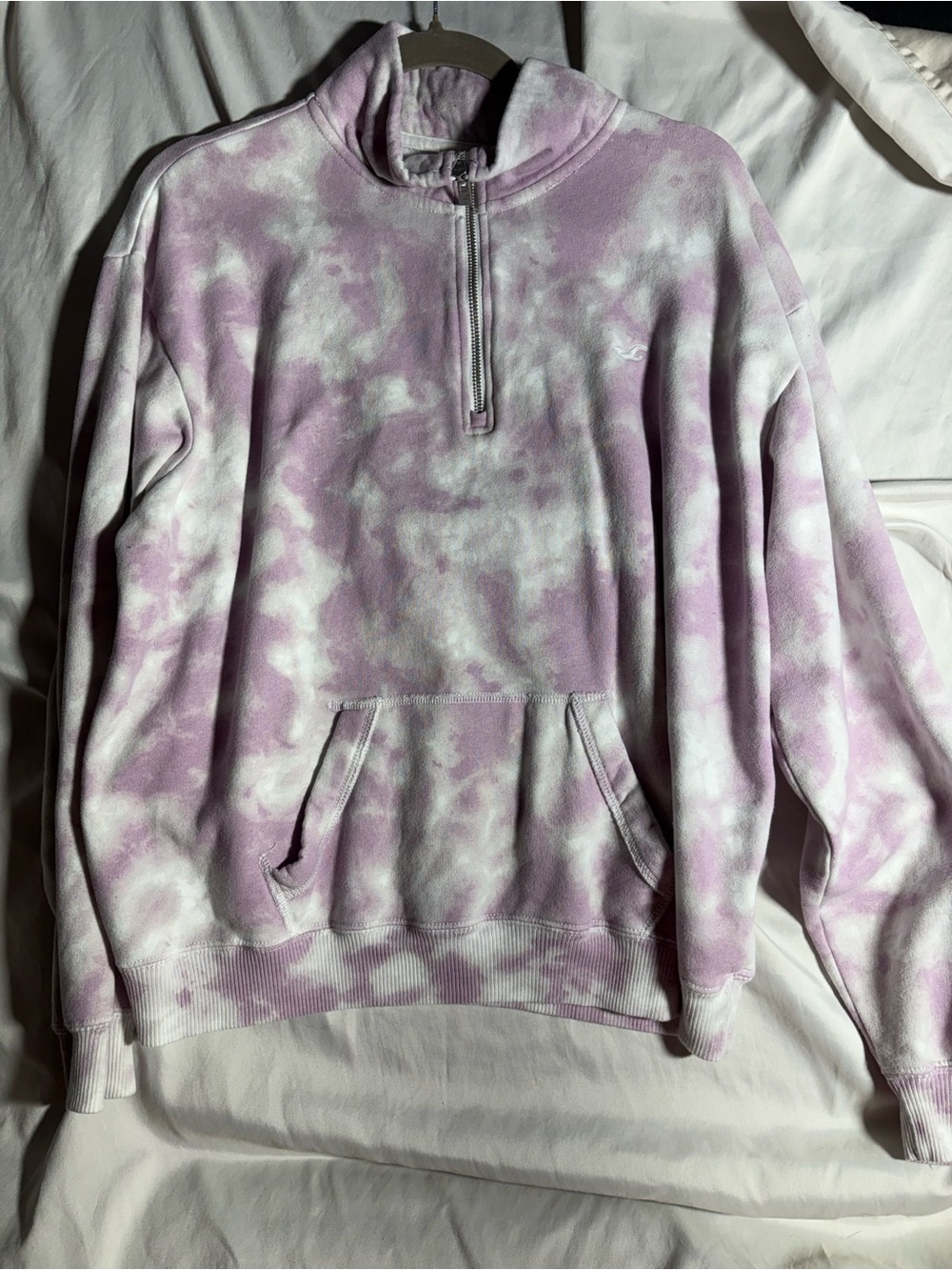 Hollister Lavender and White Tie-Dye Half-Zip Sweater